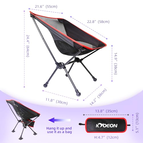 Portable Camping Chair, Ultralight Durable Foldable Chair for Outdoor Camp,Travel, Beach, Picnic, Garden, Sport Sturdy Frame, Comfortable Collapsible Lawn Chair, Supports 330Lbs