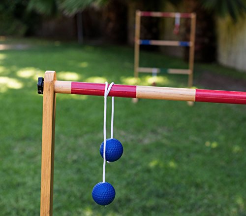 Ladder Toss Double Wooden Ladder Ball Game with Finished Wood Frame and Real Golf Ball Bolas and Durable Nylon Carrying Case