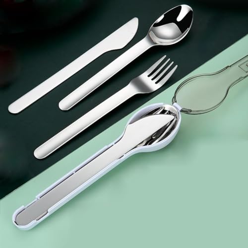 Travel Cutlery Set with Case Portable Silverware Utensils Set,ABS cutlery box, spoon and forkReusable Flatware Set Cutlery Set for Camping Picnic Hiking Office (grey), BXCJ01, Gray - color: Gray