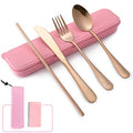 Boulder Bee Travel Utensils | Reusable Camping Cutlery | Stainless Steel Flatware | Portable Silverware Set with Case | Includes Knife/Fork/Spoon/Straw/Cleaning Cloth (Rose Gold) - color: Rose Gold