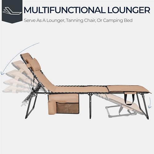 Yaheetech 22.4" Tanning Chair with Face Hole, Adjustable 5-Position Folding Chaise Lounge Chairs, Outdoor Lounge Chairs for Lawn, Beach, Sunbathing, Beige - color: Beige, size: 22.4"
