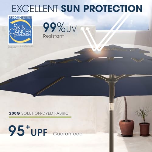 wikiwiki 10ft 3-Tier Patio Umbrella Outdoor Table Market Umbrella for Patio with Push Button Tilt/Crank, Fade Resistant Waterproof POLYESTER Canopy for Garden, Lawn, Deck, Backyard & Pool, Navy Blue - color: Navy Blue, size: 10 FT