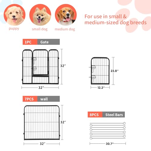 FDW Dog Playpen Dog Pen Dog Kennel 8 Panels 32 Inch Hight Indoor Outdoor Folding Metal Portable Puppy Exercise Pen Heavy Duty Dog Fence for Yard Camping,Black - style: 8 Panels