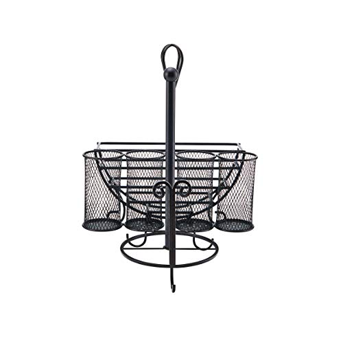 Mikasa Gourmet Basics Avilla Picnic Caddy, Antique Black Finish, Paper Plate Organizer with Flatware Canisters and Paper Towel Spindle, 15 x 14 x 13 in