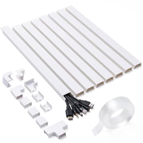 126in Cord Hider Kit, Cord Covers for Wires on Wall, Cable Hider Cord Organizer, Wire Hiders for TV on Wall, Cord Concealer, Cable Cover Wall Wire Management, 8 X L15.7 W1.18 H0.6in, White - size: 126in L×1.18in W×0.6in H