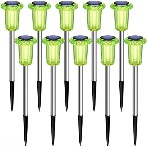 DenicMic Solar Lights Outdoor 10 Pack Waterproof Green LED Stainless Steel Stake Outside Lights for Yard Pathway Garden Driveway Walkway Landscape Path Lighting - color: Green 10Pack