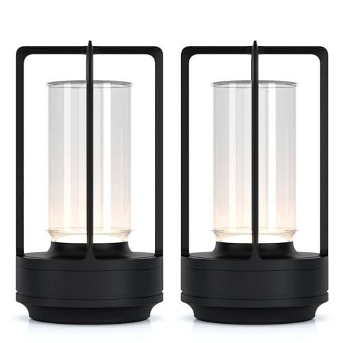 Portable Metal Table Lamp for Indoor/Outdoor ,Rechargeable Cordless LED Lamp, 3-Colour Infinitely Dimming Battery Powered Small Desk Lamp, Restaurant/Bedroom/Bar/Coffee/Camping Light (Black Set of 2) - color: Black Set of 2
