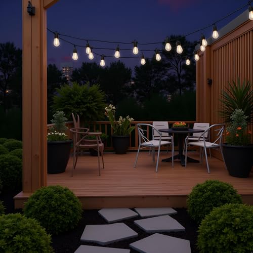 LED Patio String Lights, 35ft 18 Lights Solar Powered, E26 Socket with S14 Bulbs Weatherproof Outdoor Bistro Lights (18 Lights - Solar) - color: 18 Lights - Solar