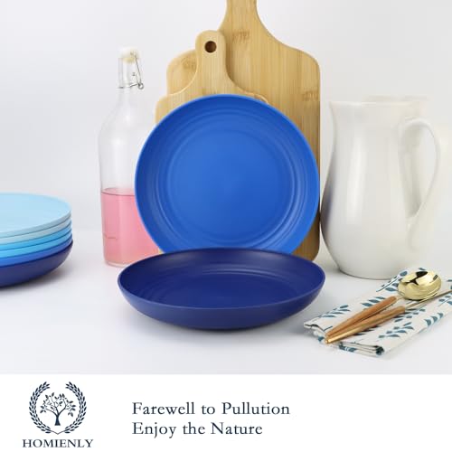 Homienly Deep Dinner Plates Set of 8 - Alternative to Plastic - Microwave & Dishwasher Safe - Unbreakable Kids Plates with 4 Colors (Blue Series, 9 inch) - color: Ocean, size: 9 Inch