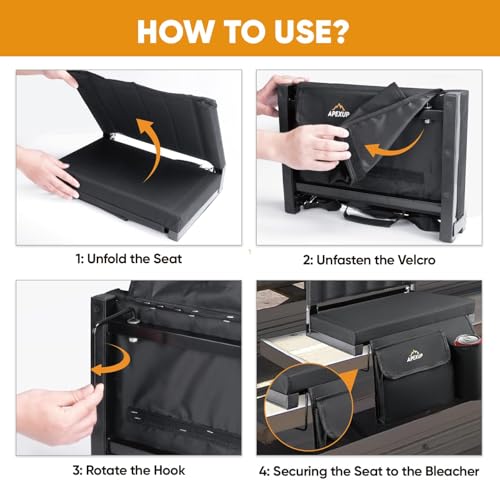 APEXUP Stadium Seats with Back Support, Portable Bleacher Seat with Large Pocket and Cup Holder, Wide Stadium Chair for Sports Events and Concerts - color: Black