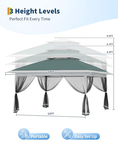 Garvee 13x13FT Pop Up Gazebo with Mosquito Netting, Outdoor Canopy Tent Easy Setup for Backyard Patio Garden Deck, Green - color: Green, size: 13FT