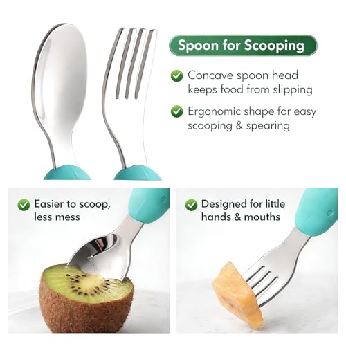 Baby Fork and Spoon Set with Carry Case Baby Training Utensils Self Feeding Toddler Silverware Silicone and Stainless Steel Kids and Toddler Utensil Set-Bees - color: Bees