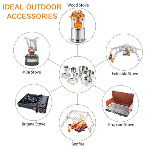 BeGrit Backpacking Camping Cookware Mini Picnic Camping Cooking Mess Kit with Pot and Pan Set for Hiking - color: Silver 8pcs