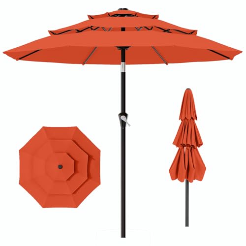 AreShark 9ft 3-Tier Patio Umbrellas, Outdoor Umbrella with 8 Sturdy Ribs UV Protection Windproof, Market Table Umbrella w/Push Button Tilt & Crank for Pool, Porch, Deck, Garden(Orange) - color: Orange
