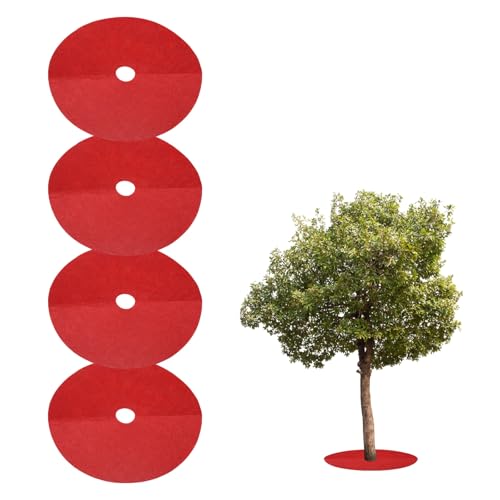 HARFINGTON 4pcs Tree Mulch Ring 9.8 Inch Non-Woven Round Tree Protector Weed Barrier Mat Plant Cover Rings for Weed Grass Control Root Protection, Red - color: Red, size: 9.8