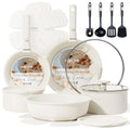 CAROTE 19pcs Pots and Pans Set, Nonstick Cookware Set Detachable Handle, Induction Kitchen Cookware Sets Non Stick with Removable Handle, RV Cookware Set, Oven Safe - color: Cream White with glass lid