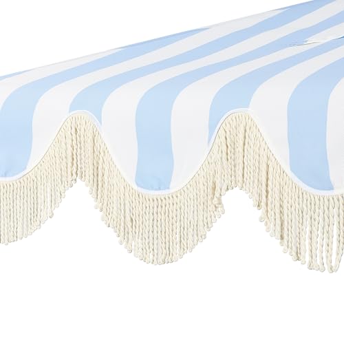 JONATHAN Y Half Umbrella UMB1201J Beverly 9 ft. Designer Classic Scalloped Fringe Market Patio with Crank, Tilt Button and UV Protection in Light Blue/White, White Pole - color: Light Blue/White - White Pole
