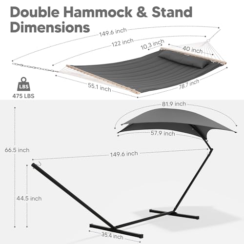 SUNCREAT Hammocks Standing Patio Hammock with Canopy, Portable Hammock with Stand Foldable, Patent Pending, Dark Gray - color: Dark Gray