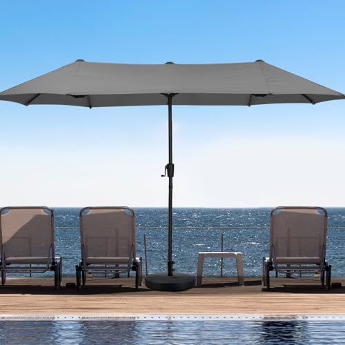 13Ft Large Patio Umbrella with Base Outdoor Double-Sided Market Extra Large Table Umbrella Easy Crank for Yard, Poolside, Deck-Gray - color: Gray, size: 13FT Umbrella+Base