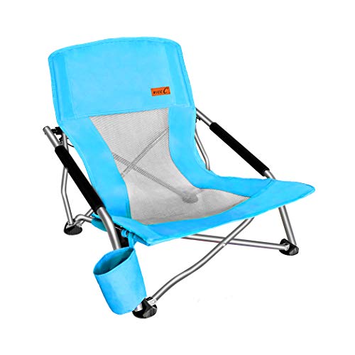 Nice C Low Beach Camping Folding Chair, Ultralight Backpacking Chair with Cup Holder & Carry Bag Compact & Heavy Duty Outdoor, Camping, BBQ, Beach, Travel, Picnic, Festival (Set of 1 Blue) - color: Sky Blue