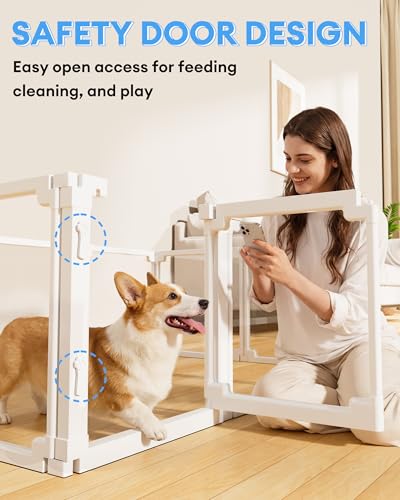 Clear Acrylic Dog Playpen Indoor,Tool-Free Assembly & Easy Clean,24 in Puppy Playpen with Door for Small Dogs/Cats/Rabbits/Pigs/Ferret,Indoor and Outdoor Use,8 Panels(White