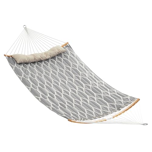SONGMICS Hammock, Quilted Double Hammock with Padded Pillow, 78.7 x 55.1 Inches, 495 lb Weight Capacity, Portable for Outdoor Relaxation, Garden, Patio, and Camping, Gray UGDC034G02V1 - color: Grey