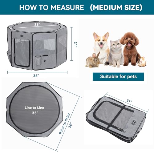 Petsfit Portable Dog Playpen 36" Portable Pet Play Pens for Small Medium Dogs, Cat Playpen Indoor/Outdoor with Carring Case, Removable Zipper Top and Bottom,Medium (36"x36"x21")