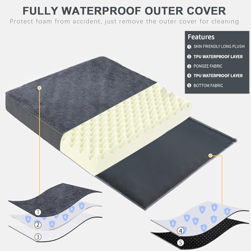 Waterproof Dog Beds Large Sized Dog Orthopedic Dog Beds for Crate with Removable Washable Cover Egg-Crate Foam Pet Pad Mat with Anti-Slip Bottom, 41x27 Inch, Grey - color: Grey, size: 41"L x 27"W x 3"H