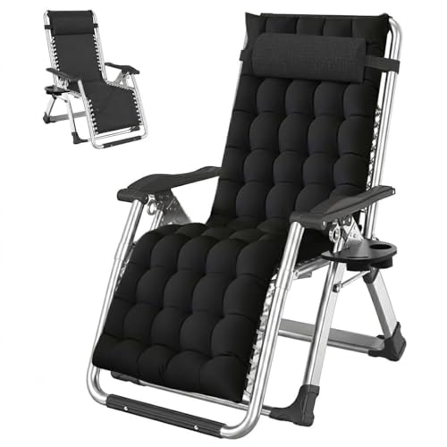 LILYPELLE Zero Gravity Chair, Premium Lawn Recliner Folding Portable Chaise Lounge with Detachable Cushion, Headrest and Cup Holder, Reclining Patio Lounger Chair - color: Ink Black, style: Zero Gravity Chair