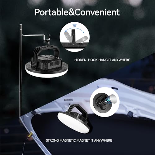 VAVOFO 42W LED Camping Lantern Rechargeable, 180 LED with 3 Lighting Modes, 4000LM, 10,000mAh Portable Tent Light with Magnet, IP65 Waterproof for Emergencies ,Power Outages,Hiking (Black) - size: 42W(Black)