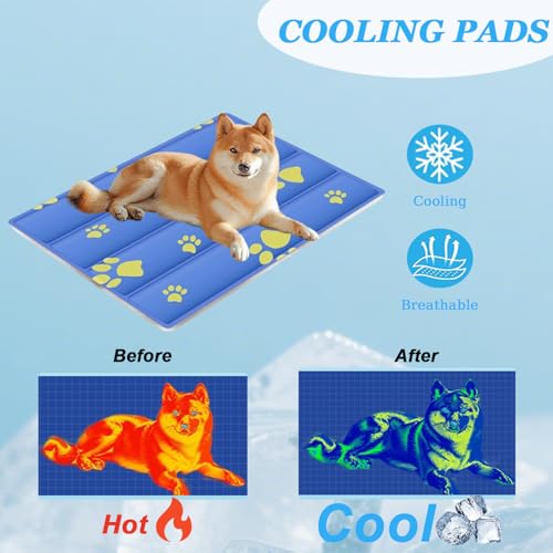 Cooling Dog Bed, Premium Pet Cooling Mat Waterproof & Scratch-Resistant, Non-Slip Summer Essential for Dogs Cats, Foldable Cooling Pad for Indoor Outdoor Travel(S 20''*16'') - color: Dark Blue Paw, size: 20''*16'' Small