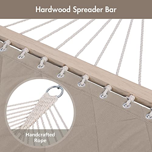ANOW Double Hammock with Spreader Bars and Detachable Pillow, 2 Person Hammock for Outside, 450 LBS Weight Capacity, Light Brown - color: Light Brown, size: 2 Person Without Stand