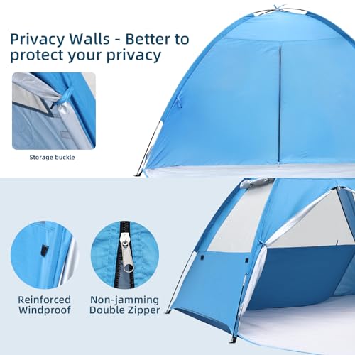 COVACURE 2026 New Upgraded Beach Tent Sun Shelter for 3-4 Person - UPF 50+ UV Protection Beach Shade, Waterproof & Lightweight, Easy Setup Portable Sun Canopy for Camping, Fishing, Beach(Blue) - color: Blue