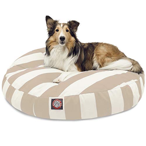 Majestic Pet Indoor Outdoor Vertical Stripe Round Pet Dog Bed with Removable Washable Cover, Sand, Medium - color: Stripes Sand, size: Medium