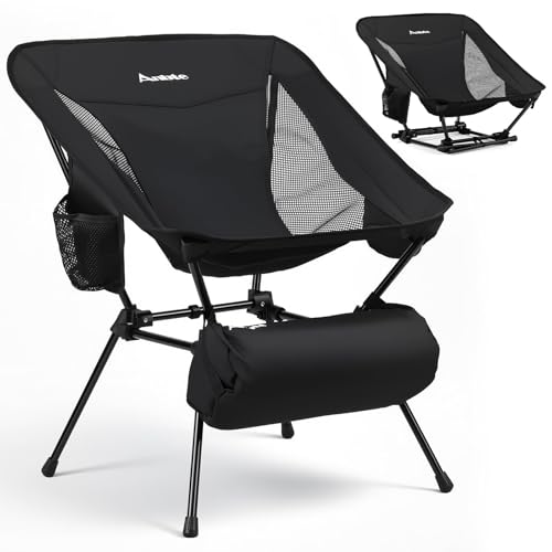 Anbte Extra Height & Width Portable Camping Chair, 400LBS Capacity Compact Folding Chair with Square Frame Quick Setup Storage Bags on Both Sides, Ideal for Camping Hiking Beach Picnic Outdoor, Black