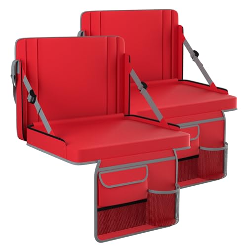 Stadium Seats with Back Support 2PACKS Adjustable Bleacher Chairs with Back and Cushion Bleacher Seat with Cup Holder, Carry Handle & Shoulder Strap for Outdoor Sports Events, Picnics, Beaches - color: 2pc Red, size: Large