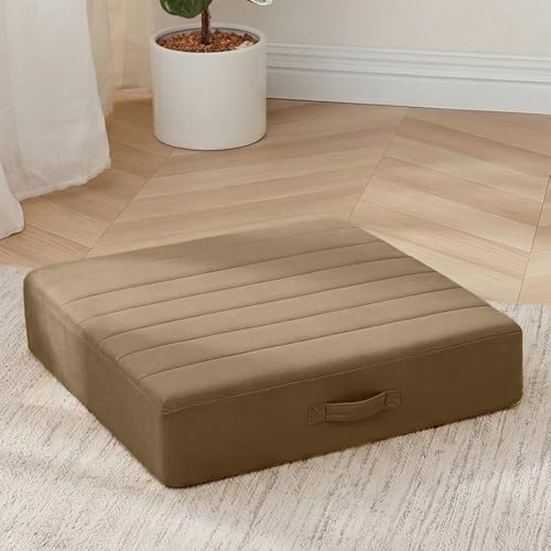 MeMoreCool Square Floor Pillow Seating for Adults Kids, Large Meditation Cushion Floor Pillow with Thick Foam & Soft Tufted Cover, Washable Big Pillow Seat Floor Cushion for Sitting Yoga 24" Coffee - color: Light Coffee, size: 24 Inch