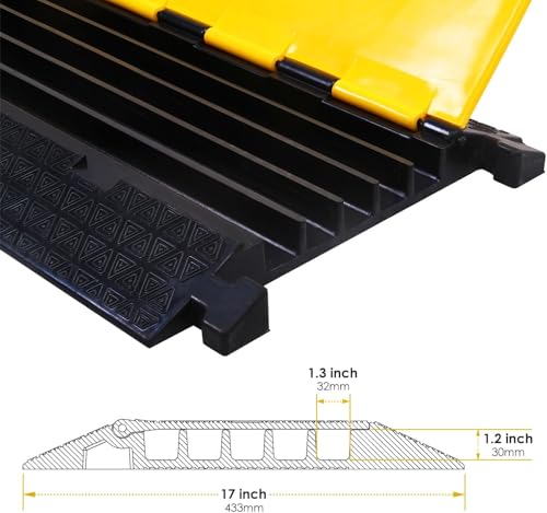 OrangeStar 2-Pack Rubber Cable Protector Ramp Heavy Duty 5-Channel Wire Cord Cover Ramps 18 Tons Load Capacity Traffic Speed Bumps for Driveway - color: 5-Channel (2-Pack)