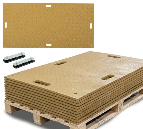 Mytee Products 4 Pcs Ground Protection Mats - Tan, 3' x 8', Heavy Equipment Mats w/ 6 Pcs Single Connectors - color: Tan, size: 4 - Pack