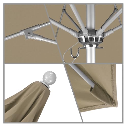 California Umbrella 9' Round Aluminum/Fiberglass Umbrella, Push Open, Silver Pole, Olefin Champagne Fabric - color: Champagne