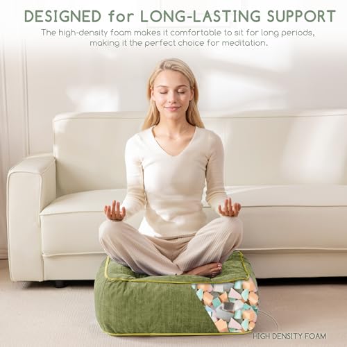 HIGOGOGO 8" Extra Thick Floor Pillow Cushion for Adults, Meditation Cushion Pillow with Handle, Lustrous Chenille Tufted, Square Floor Sitting for Tatami Living Room or Yoga, 22x22 Inch, Green - color: Square Green, size: 8" Thick(pack of 1)