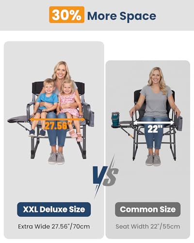 KingCamp XXL Heavy Duty Camping Directors Chair 550lbs Capacity, Extra Wide Oversized Camp Chairs with Side Table & Cooler Bag, Compact Padded Folding Chair for Big and Tall Outdoor Sports Picnic Lawn - color: Oversize Black/Grey, size: XX-Large
