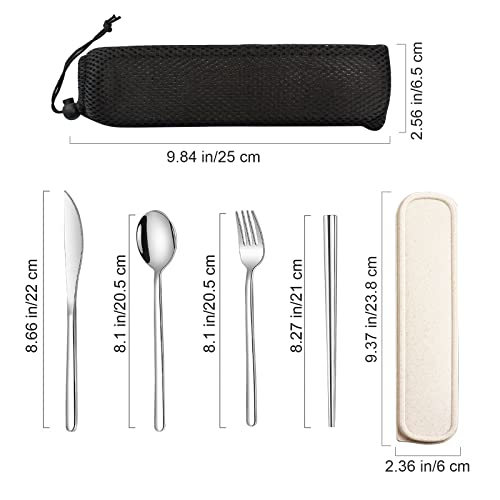 VANRA 4-Piece Portable Travel Utensils Set with Case 18/8 Stainless Steel Flatware Set Reusable Cutlery Set with Fork Spoon Knife Chopstick for Lunch Travel Camping School Work Picnic (Silver) - color: Silver, size: Fork Spoon Knife Chopstick