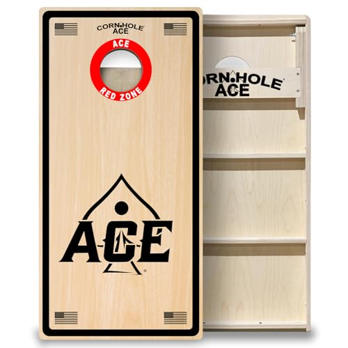 CornholeAce ACE PRO Professional Cornhole Boards - No Bounce! Triple Wide Legs, 3/4" Baltic Birch Plywood, Handles, Regulation Size (4x2ft), Tournament Style, Made in USA - color: ACE Red Zone