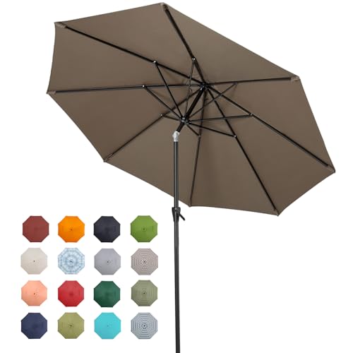 Tempera Patio Market Outdoor Table Umbrella with Push Button Tilt and Crank, Large Sun Umbrella with Sturdy Pole & Fade Resistant Canopy, Easy to Set - color: Taupe, size: 10 FT
