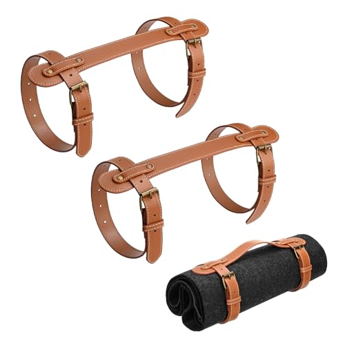 M METERXITY 2-Pack Outdoor Picnic Blanket Carry Strap, 22.8" Portable PU Leather Handle Belt Carrier for Camping/Picnics/Travel, Motorcycle Bedrolls Carrier [Brown] - color: Brown