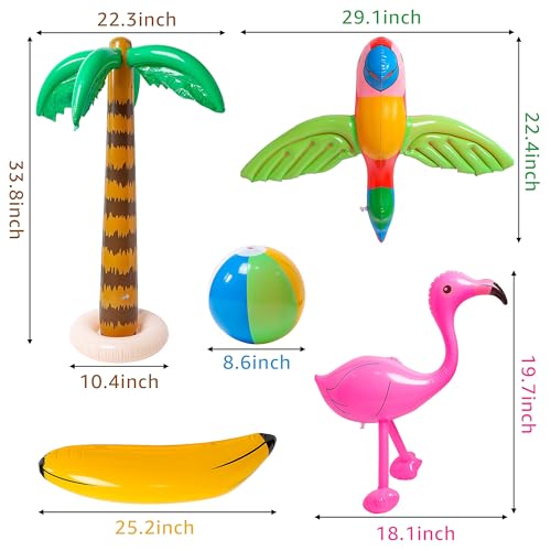 R HORSE Inflatable Palm Tree Flamingo Banana Beach Ball Parrot Beach Pool Toys for Tropical Hawaiian Luau Party Summer Pool Beach Party Decorations - style: Palm Tree+Flamingo+Banana+Beach Ball+Parrot