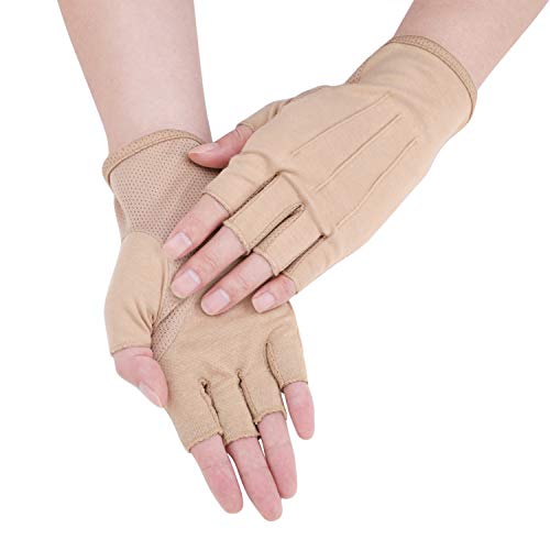 Lightweight Summer Fingerless Gloves Men Women UV Sun Protection Driving Cotton Gloves Nonslip Touchscreen Mittens - color: Khaki 1