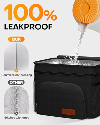 HOTOR Insulated Lunch Box for Men & Women - Leak-Proof Cooler Lunch Bag with 4 Pockets, Adjustable Strap, Ideal for Work, Picnic, Travel - Large, Black, 13.0"×7.9"×9.1" - color: Black, size: 15l - 1 Tier