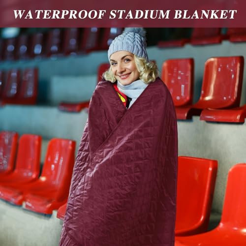 Preboun 4 Pack Large Waterproof Stadium Blankets Thick Warm Fleece Picnic Camping Blankets for Cold Weather Football Games Concerts Beach Outdoor Activities Homeless Donations(Dark Red) - color: Dark Red